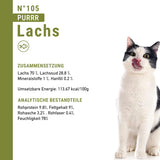Våd kattefoder Catz Finefood Purrrr med monoprotein og laks nr. 105, til katte med følsom fordøjelse, 16 x 80 g