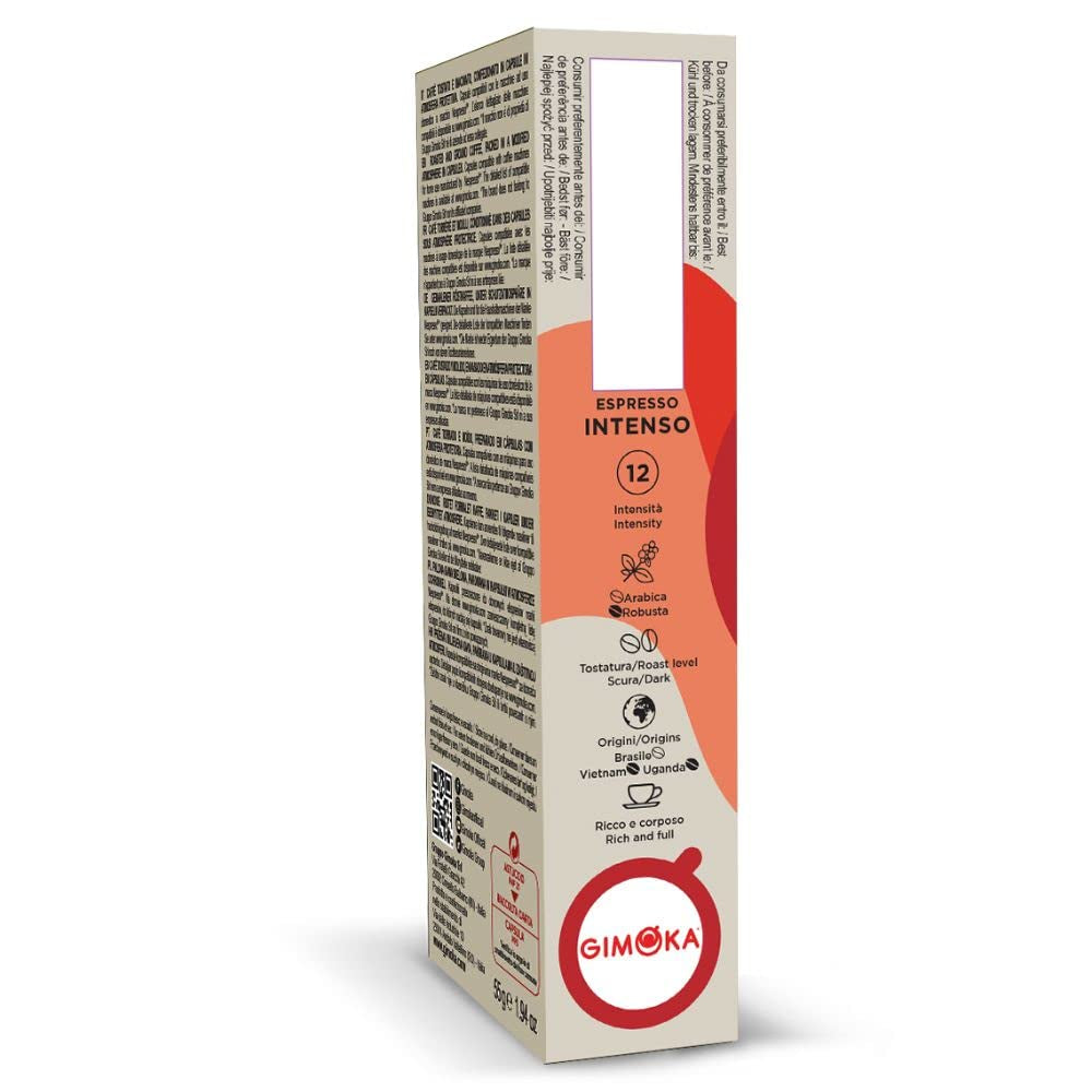 Gimoka Kaffeekapseln Espresso Intenso, Intensität 12/13-100 Kapsel - Kompatibel med Nespresso* Haushalts-Espressomaschinen - 100 Stück (10 x 10 Getränke) - Hergestellt i Italien