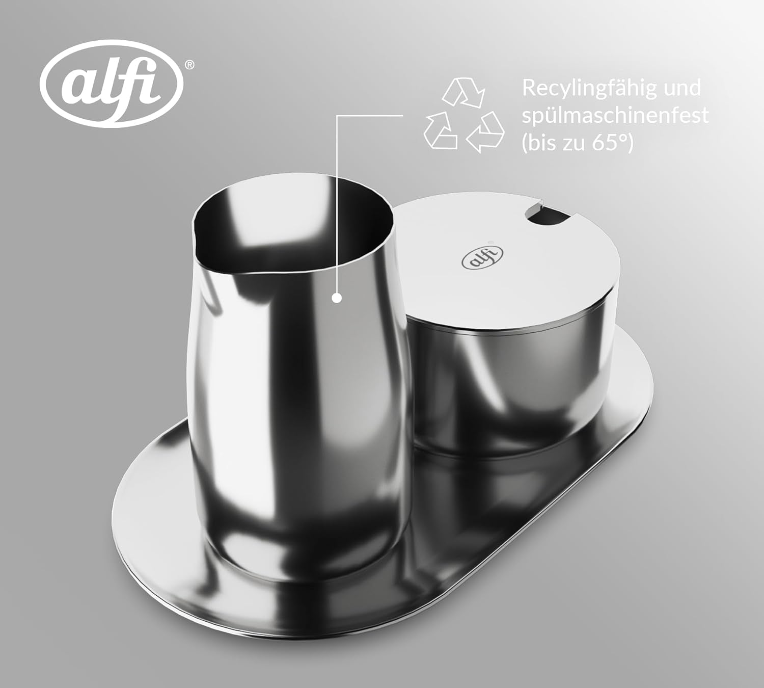MÆLK OG SUKKER SÆT alfi højkvalitets poleret rustfrit stål mælke- og sukkersæt, elegant design, tåler opvaskemaskine, holdbart