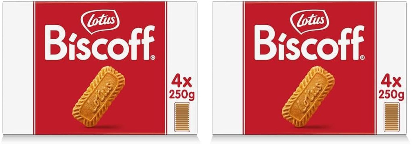 Lotus Biscoff | Originale karamelliserede kiks | Unik sprød smag | Vegansk | Ingen tilføjede smagsstoffer eller farver | 4 x 250g | 1 kg (pakke med 2)