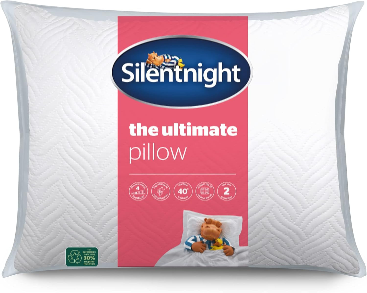 Silentnight Ultimate Pillow - Blød og støttende sengepude med Pinsonic Soft Touch luksus quiltet betræk, maskinvaskbar og hypoallergen til ryg- og sidesover, 1 stk Naty Shop standardpuder Standardtitel