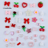 100 stk 3D Nail Charms Rosa Rot Kirsche Erdbeere Blume Nagel Charms Kamelie Rose Schmetterling Nail Art Charms Flatback Herz Schleife Charms Nägel Tilbehør Mond Stern Nagelschmuck Nageldesign Anhænger