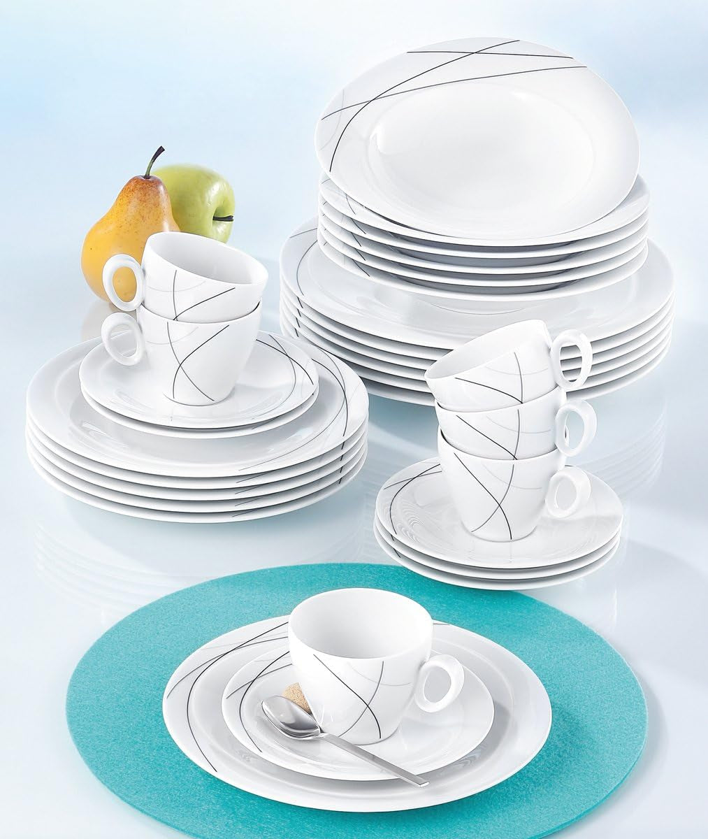 Seltmann Weiden 001.706904 Trio Highline Kombinationsservicesæt, 30 stk., 36,5 x 31,2 x 36,9 cm, Hvid