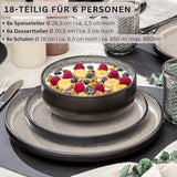 SÄNGER Luxor | Stentøjsstel, 18 stykker, tallerkensæt til 6, porcelænssæt (6 middagstallerkener, 6 kornskåle, 6 desserttallerkener), ridsefast brun-beige porcelæn | VÆRDIINDSAMLING