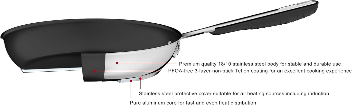 Pande i rustfrit stål med non-stick belægning - velegnet til induktion, med behageligt håndtag - 28 Cm Gryder og pander Naty Shop