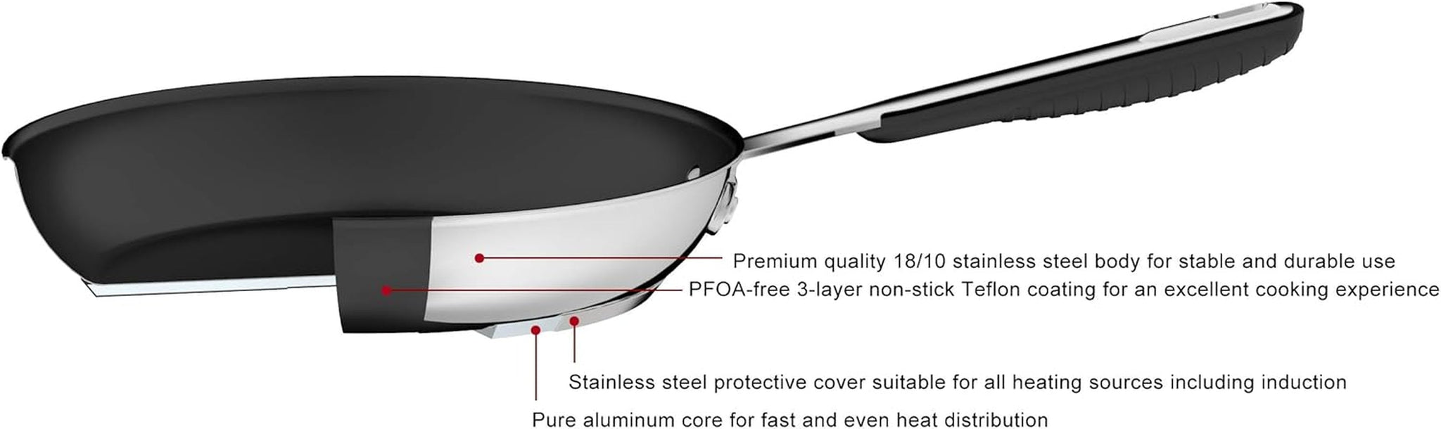 Pande i rustfrit stål med non-stick belægning - velegnet til induktion, med behageligt håndtag - 28 Cm Gryder og pander Naty Shop