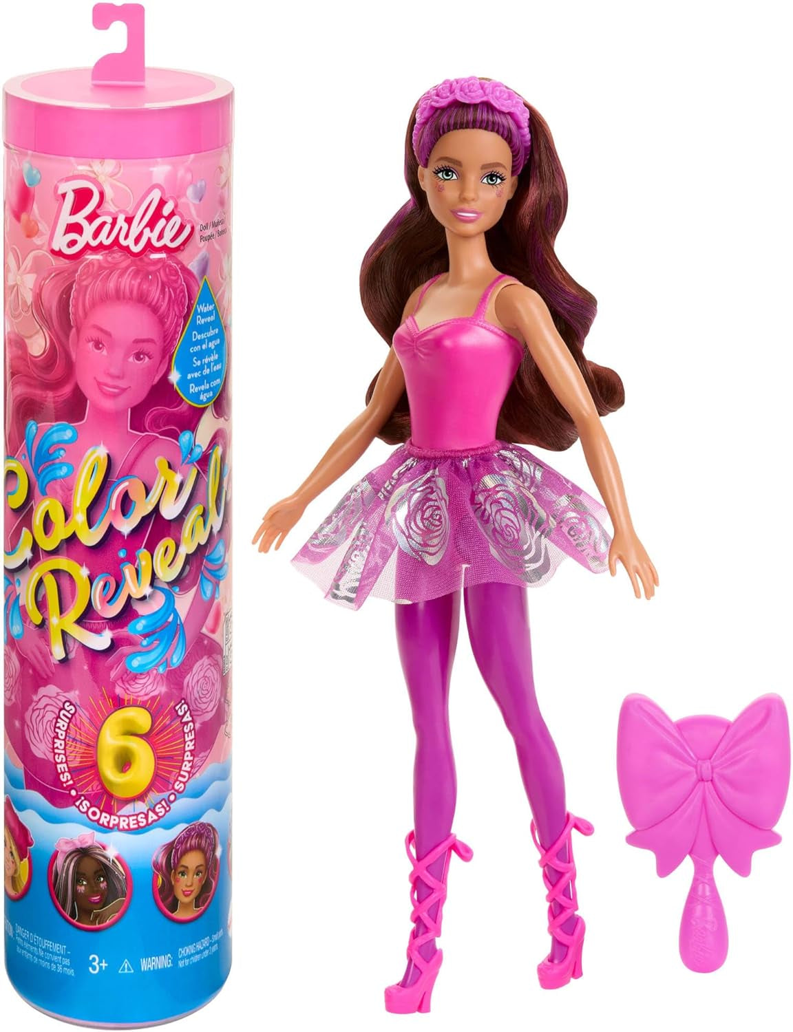 Barbie Color Reveal Dukke og tilbehør, Ballerina-serien, 6 overraskelser at pakke ud, inklusive farveskift, Inspireret af den vigtigste ballet-trend (stilarter kan variere), HRK17 Naty Shop Dolls Standardtitel