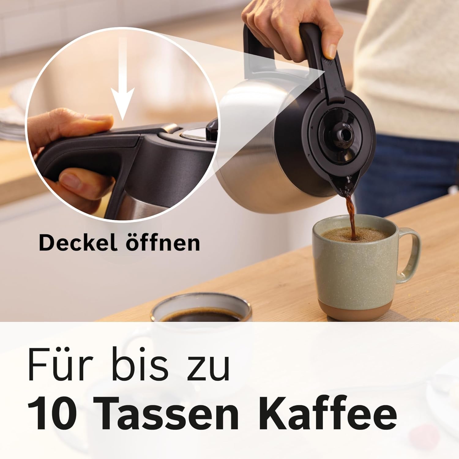 Bosch MyMoment TKA6M273 Filter Espressomaskine, 1L termokande, 8-12 kopper, Anti-drypsystem, Roterende filterholder, Afkalkningsprogram, Aftagelig vandtank, 1200 Watt, Mat Sort