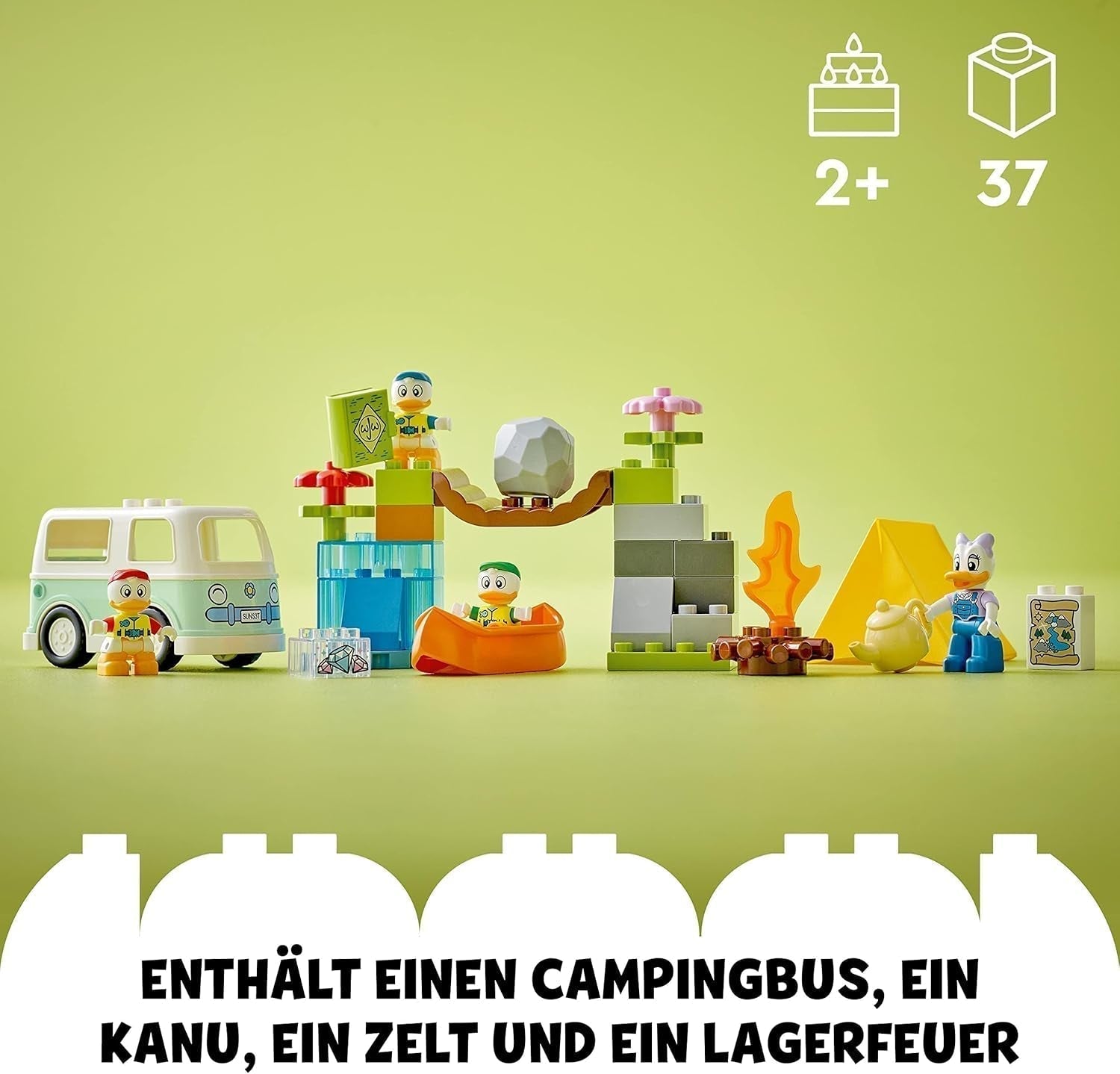 LEGO 10997 DUPLO Disney Mickey and Friends campingeventyrsæt med autocamper, kano og tusindfryd andefigur, byggelegetøjsgave til småbørn 2+ år, piger og drenge byggesæt Besuche den LEGO-Store