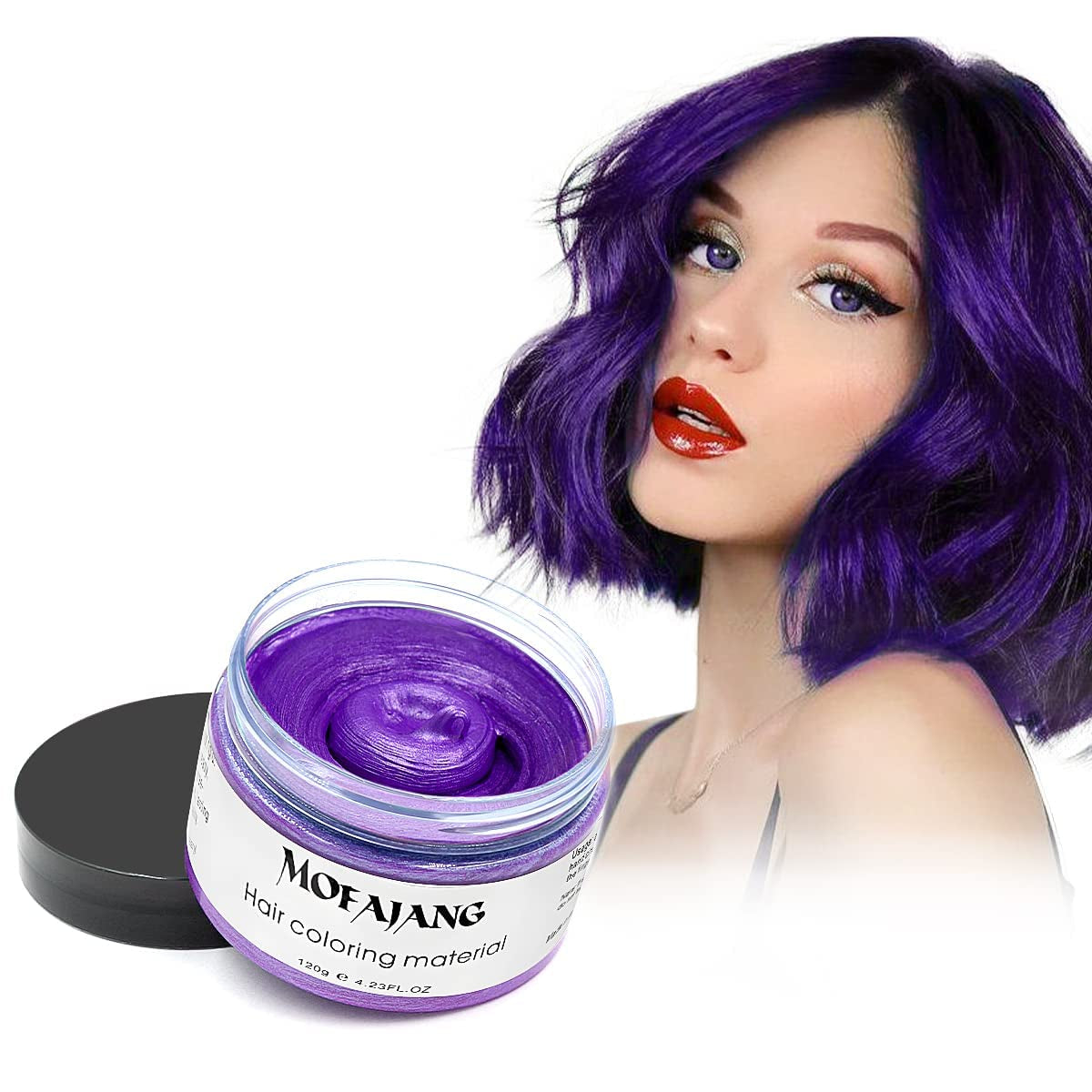 Midlertidig hårfarve, 4,23 ounce farvevoks til mænd, kvinder, vaskbar naturlig farve pomade, øjeblikkelig hårfarve til fest, cosplay, Halloween (rød) Naty Shop Lilla hårfarve 120G (1 pakke)