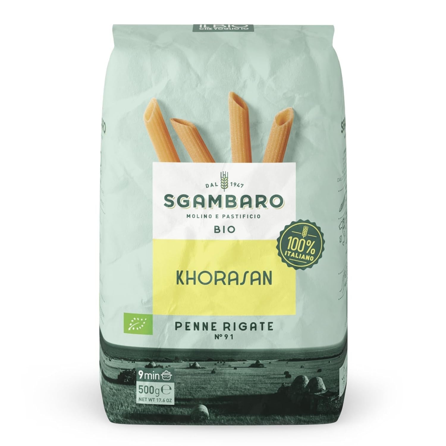 Økologisk Penne Rigate Pasta N.91 - 500g fra Khorasan Wheat - Antik hvede, rig på protein, 100% dyrket i Italien - Alsidig i køkkenet og rig på næringsstoffer