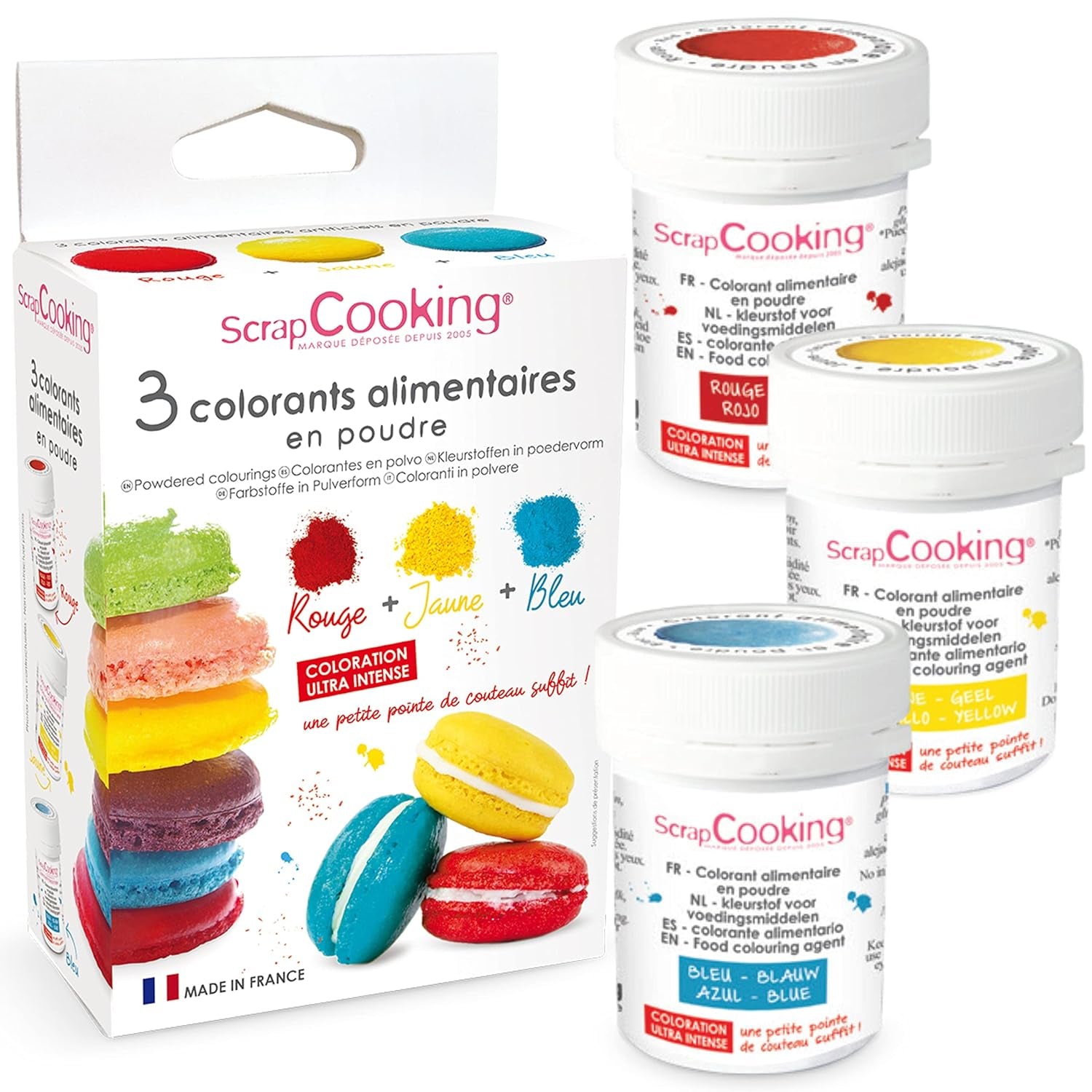 Scrapcooking - Sæt med 3 pulvermadfarve - Rød Gul Blå - Madfarve til bagning, kager, småkager, småkager, dej, fondant, regnbuekage - 4011
