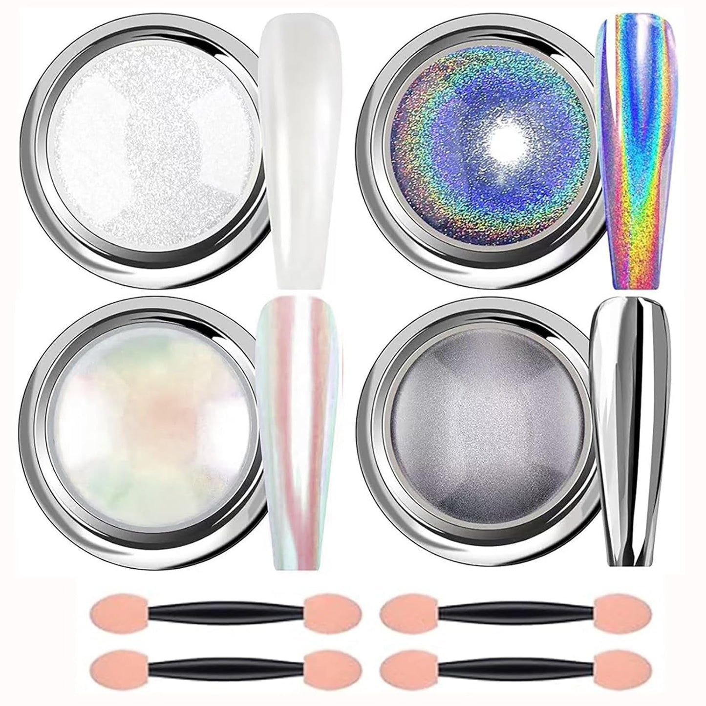 Chrome Nail Powder Aurora Ice Shimmer Chrome Pigment Powder 4 STK Chrome Powder Nägel Nail Art Nageldesign