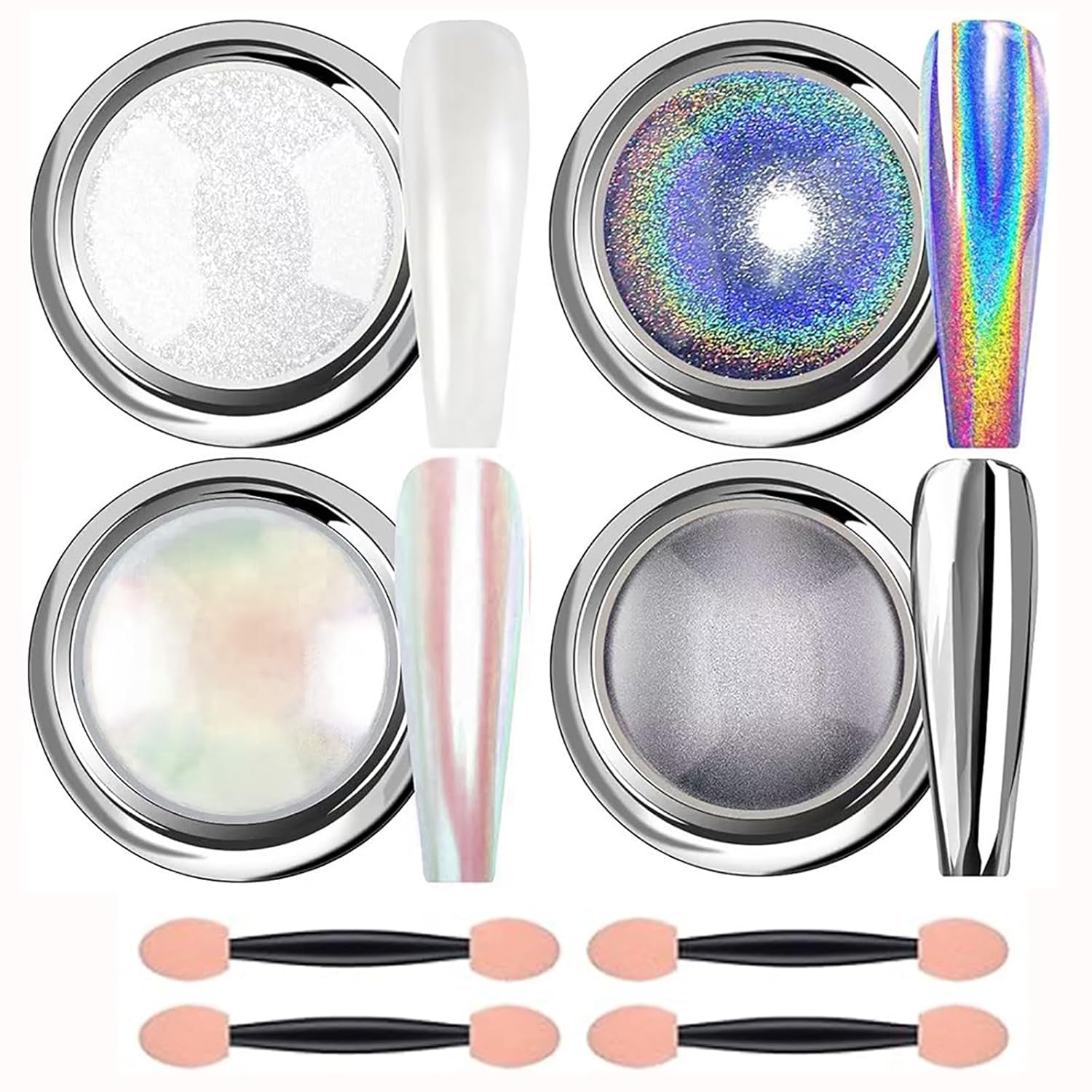 Chrome Nail Powder Aurora Ice Shimmer Chrome Pigment Powder 4 STK Chrome Powder Nägel Nail Art Nageldesign