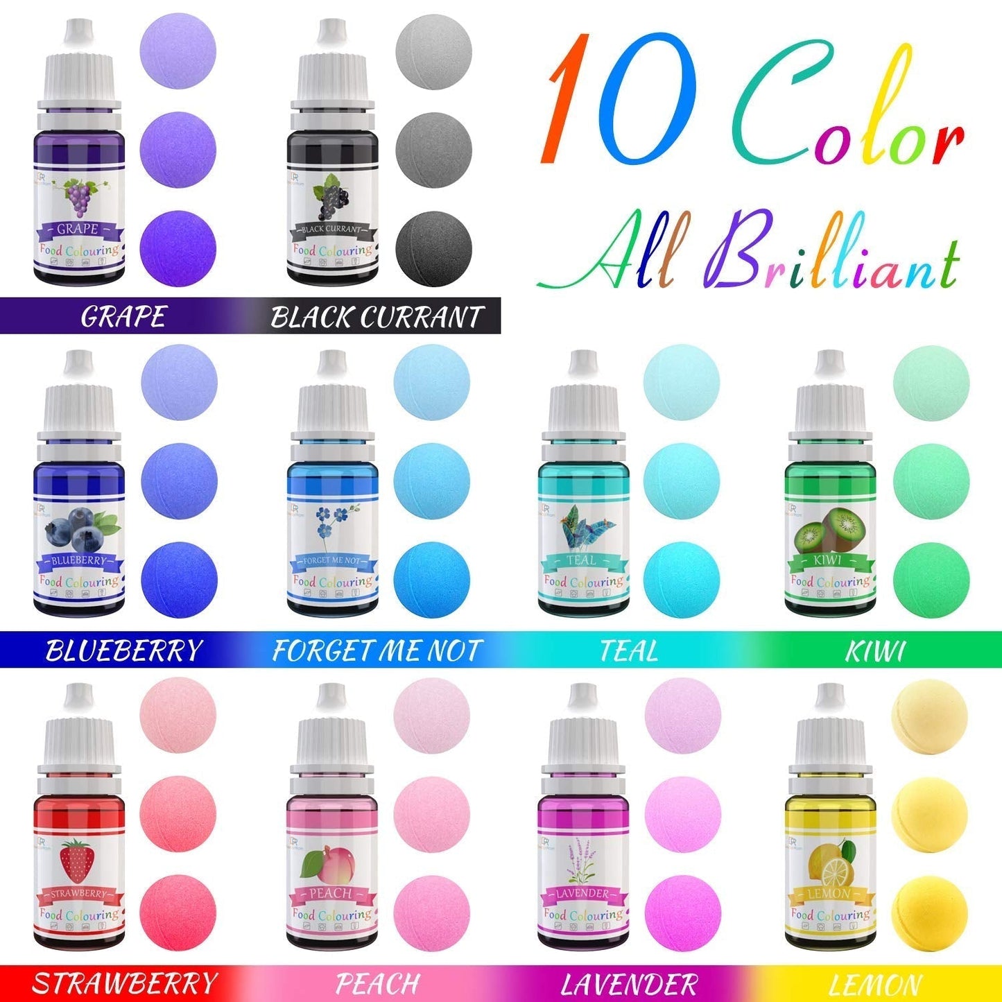 DecorRom, sæt med 10 flydende madfarver, 10 x 10 ml Naty Shop