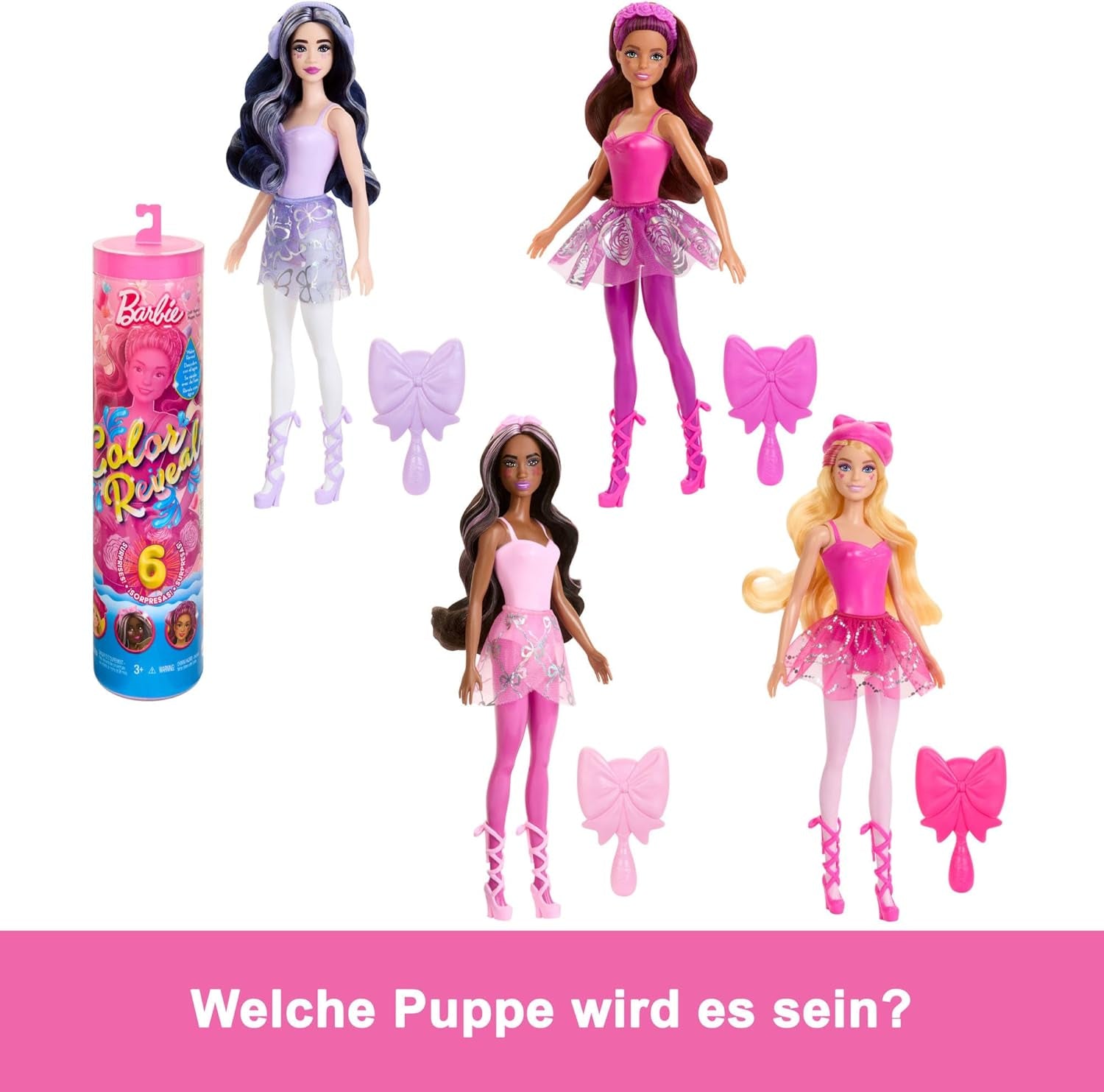 Barbie Color Reveal Dukke og tilbehør, Ballerina-serien, 6 overraskelser at pakke ud, inklusive farveskift, inspireret af den vigtigste ballet-trend (stilarter kan variere), HRK17 Naty Shop Dolls
