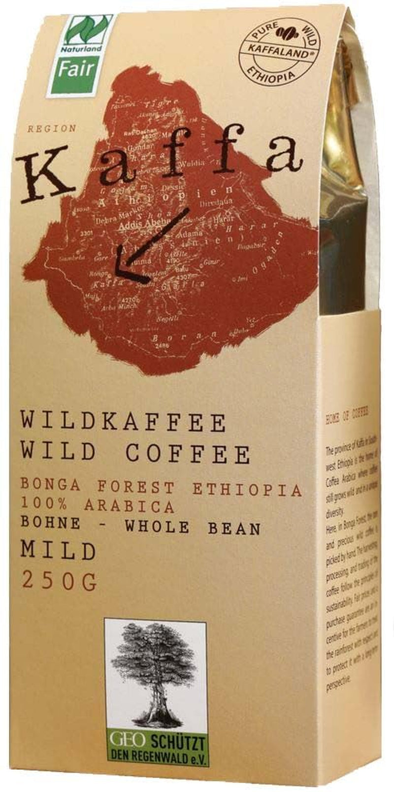 Kaffa Wild-Kaffee mild ganze Bohne 2er-Pack (2x 250g) bio vegansk fair Arabica MildBohx2