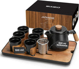 MIAMIO - Japansk/kinesisk tesæt 6 x 100 ml / Asiatisk tekande 620 ml med teinfuser, traditionelt japansk tekandesæt til teelskere/mænd/kvinder (sort)
