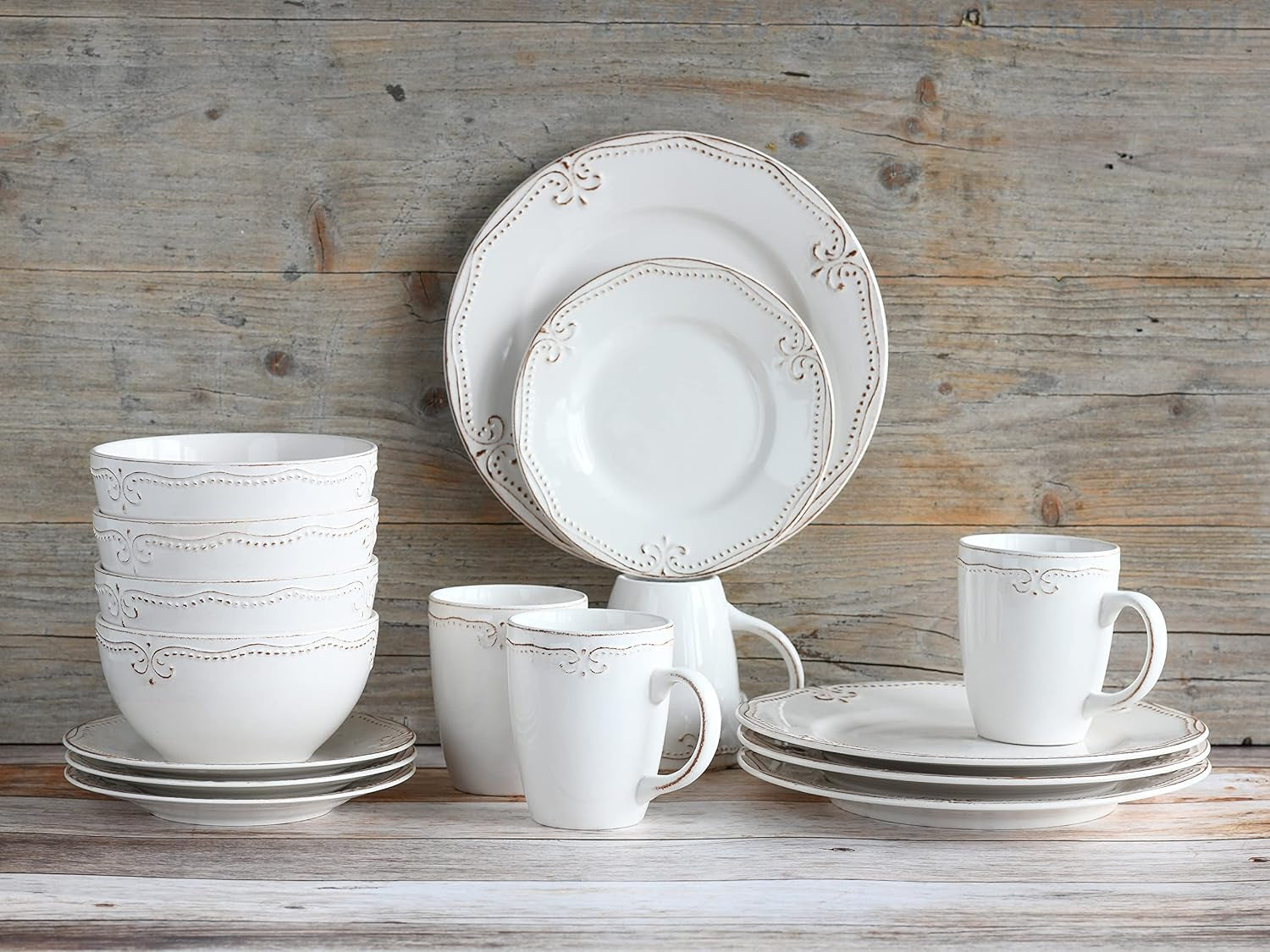 CreaTable, 23601, Romantic Vintage Series, 16-delt porcelænssæt til 4, Porcelænskombinationsservice, Tåler opvaskemaskine og mikroovn, Kvalitetsfremstilling
