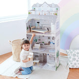 Teamson Kids Olivia's Little World Giant Dukkehus med møbler og tilbehør, trædukkehus, 3-lags legesæt til 30 cm dukker, 3+