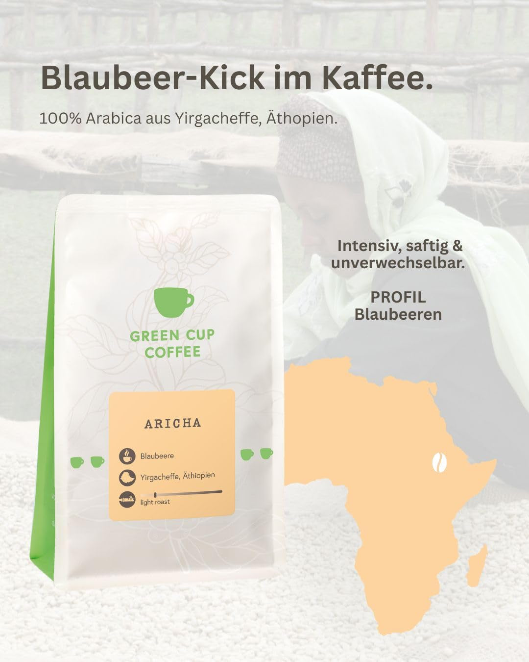 Kaffe - Aricha I 100% Arabica I Kaffebønner 250g I Ideel til automatiske kaffemaskiner, filterkaffe og fransk presse med frugtsmag I let ristet