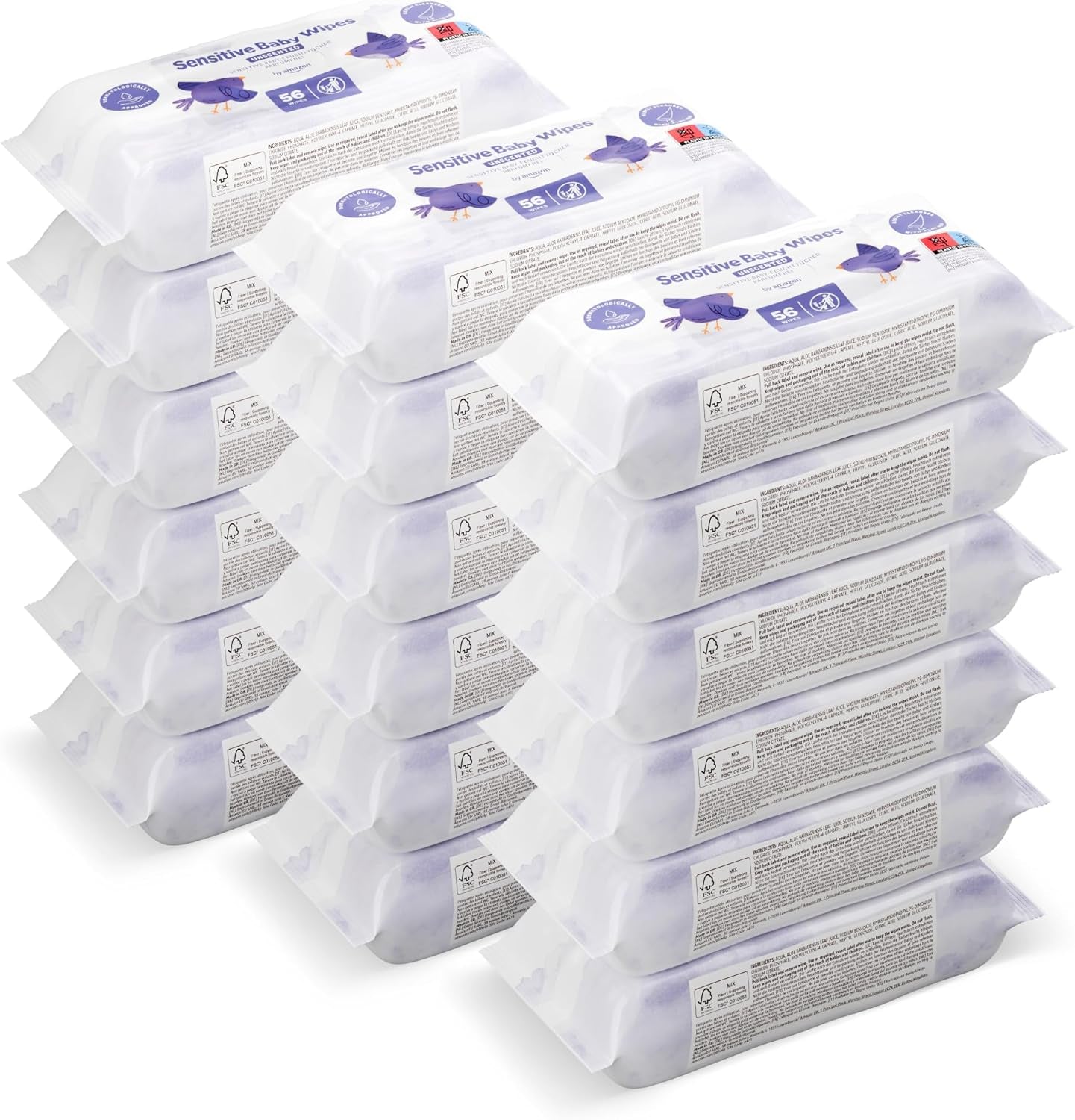af Amazon Sensitive Baby Tücher, Unparfümiert, 1008 Feuchttücher, 18er-Packung á 56 Stück (Zuvor eine Marke von Mama Bear, gleiches Product)