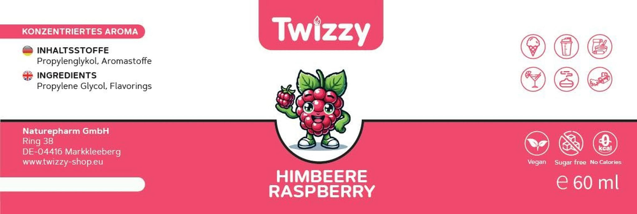 Twizzy, intens hindbærsmag, 60 milliliter Arome Naty Shop