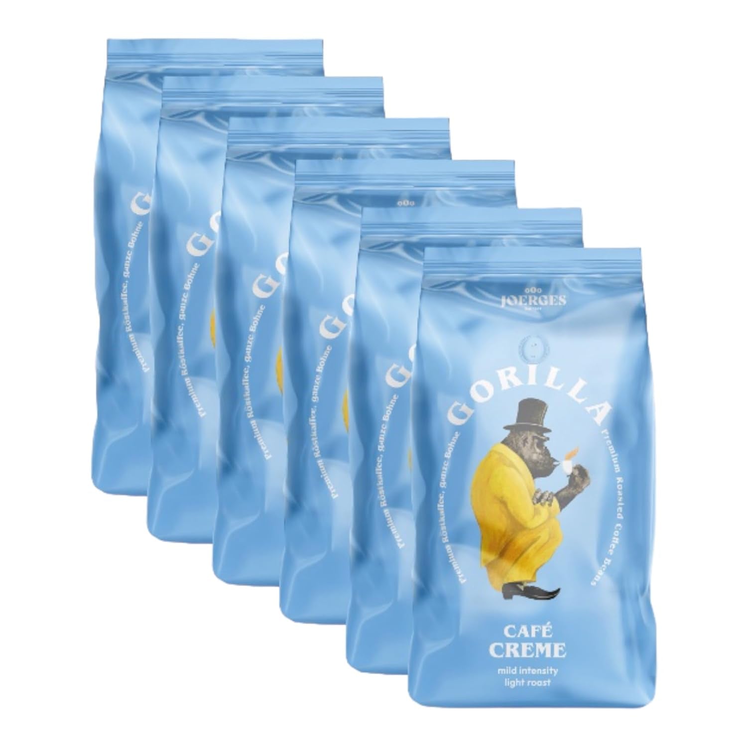 Gorilla Café Creme 6x 1000g | 100% traditionel Arabica-Bohnen | Ideal Volllautomaten Crema harmonisches Aroma | geriger Koffeingehalt helle Röstung | Vorratspackung