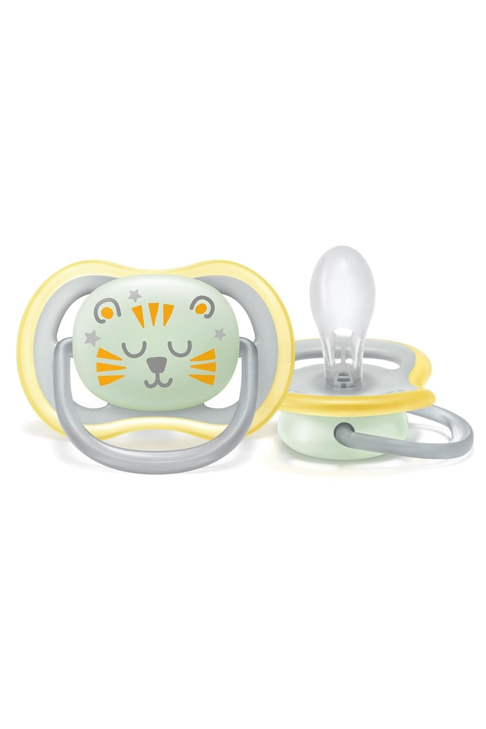 Philips AVENT Ultra Air Nighttime sut til babyer 18+ måneder Glow in the Dark Twin Pack Cloud/Tiger (model SCF376/01)