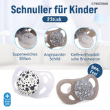 Twistshake babysutter – pakke med 2 | Ortodontisk form | Ultralet | Blød silikonesutter | BPA fri | Velegnet til babyer fra 6 måneder | Grå-hvid