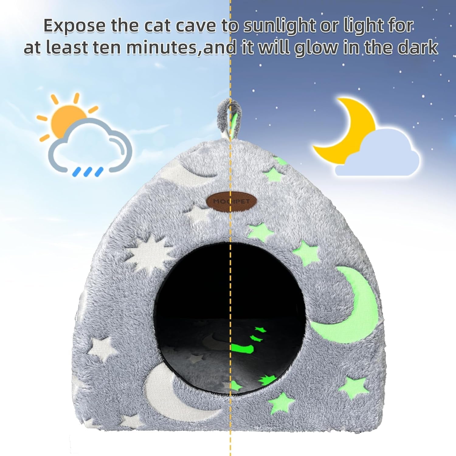 Katzenhöhle Plüsch Katzenhaus mit Waschbarem Kissen Faltbare Katzenzelt Höhle med Håndtag Weiches og Warmes Katzenbett für Drinnen 33x33x35cm