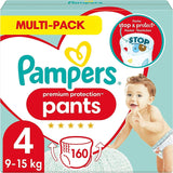 Pampers Premium Protection Pants Str. 7, 123 Bleer, 15 kg+, med 360° justering og bløde anti-lækage manchetter for optimal komfort og beskyttelse