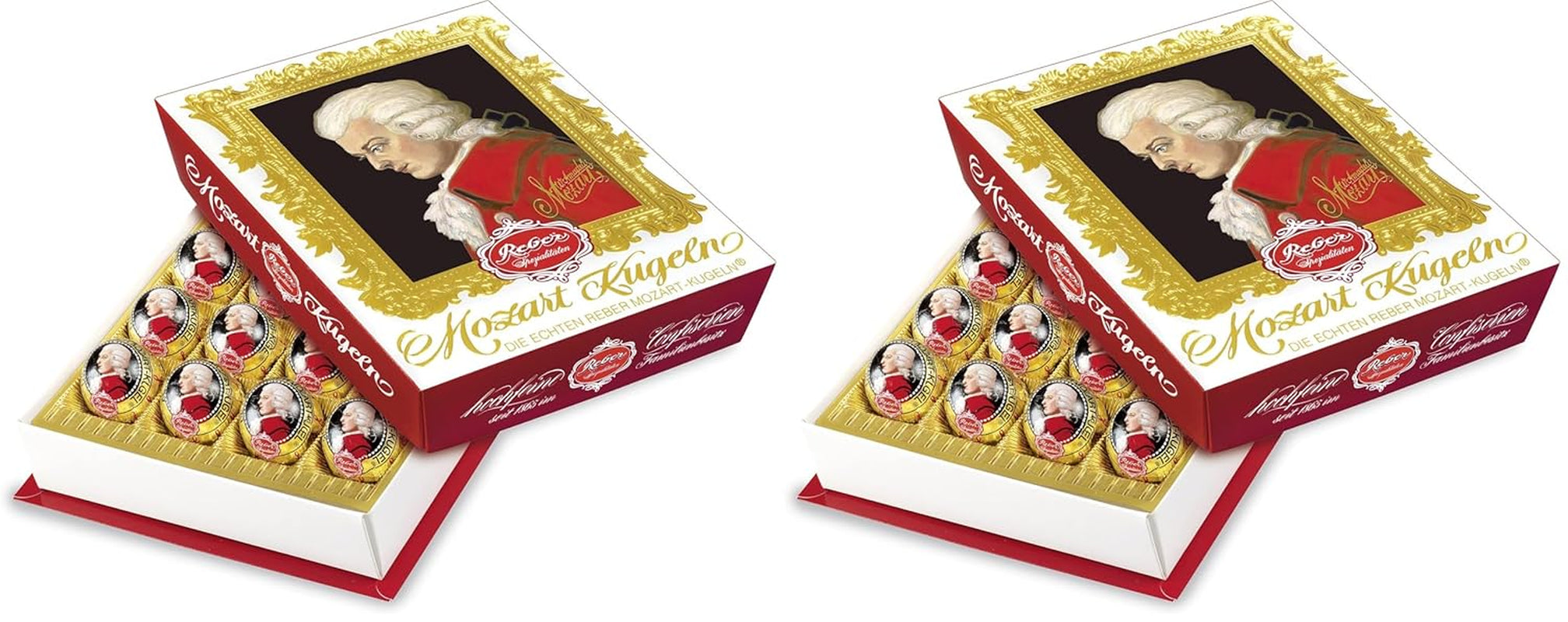 Reber Mozart kugler med mørk chokolade, pakke med 6 med marcipan og nougat, vegansk - 1 x 120 g