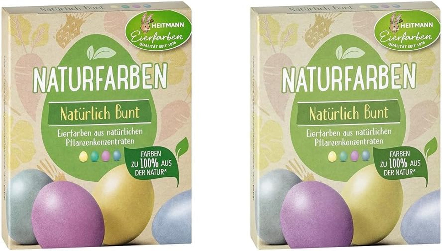 Heitmann Egg Dye Natural Dye Sæt, 3 Egg Dye Pulvere (gul, lilla, grå-blå), græspapir klistermærkeark