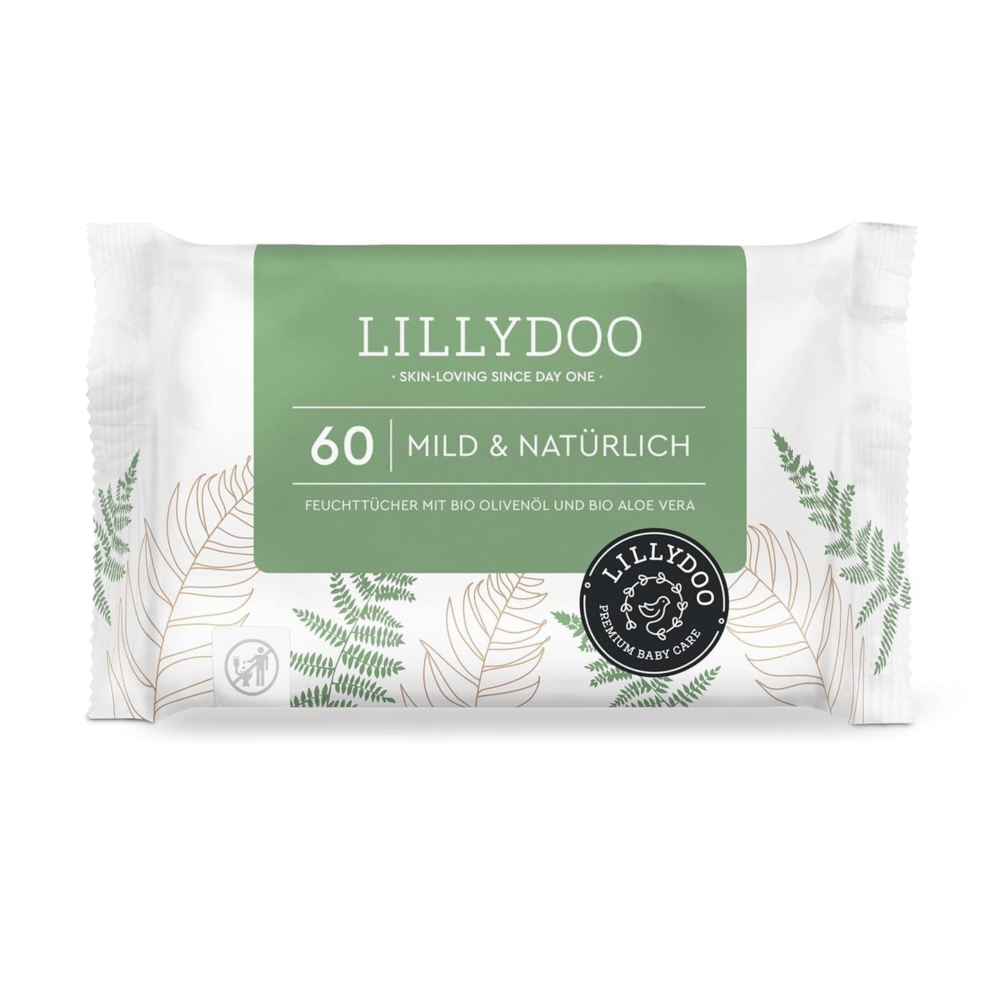 LILLYDOO grønne vådservietter, 600 count (10 x 60), 100 % plastfri rivefast serviet - Parfumefri, skånsom og naturlig, skånsom rensning til følsom hud, dermatologisk testet