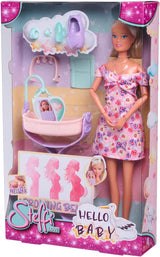 Simba 105733680 Steffi LOVE Doll Hello Baby (29 Cm) - Gravid legedukke med voksende mave, dukke og tilbehør - børnelegetøj til piger og drenge fra 3 år, sort Dolls Naty Shop
