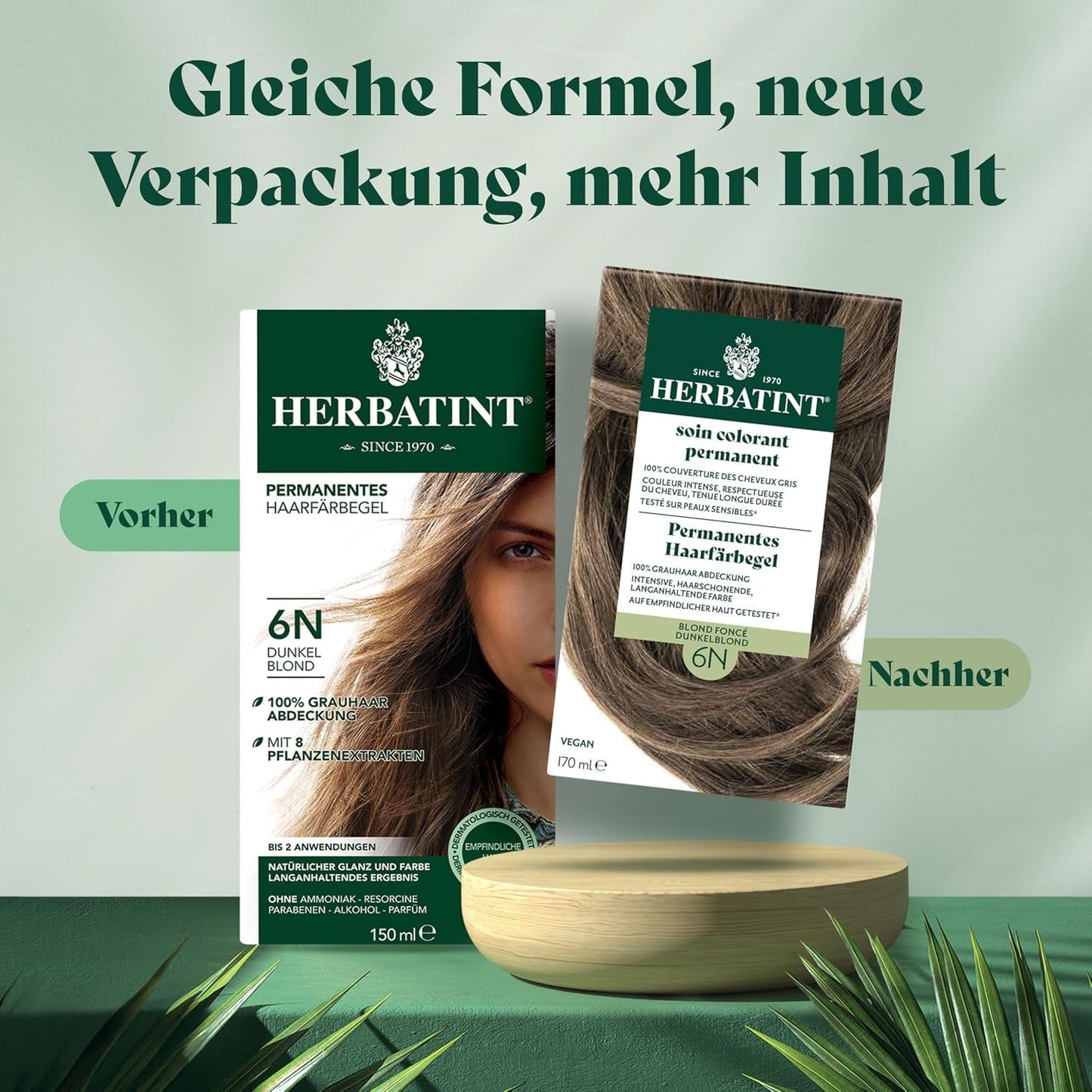 Permanent hårfarvegel 6N mørkeblond - 170 ml I Ammoniakfri, 100% dækning af gråt hår I Testet på følsom hud, med 8 planteekstrakter Hårfarve Naty Shop