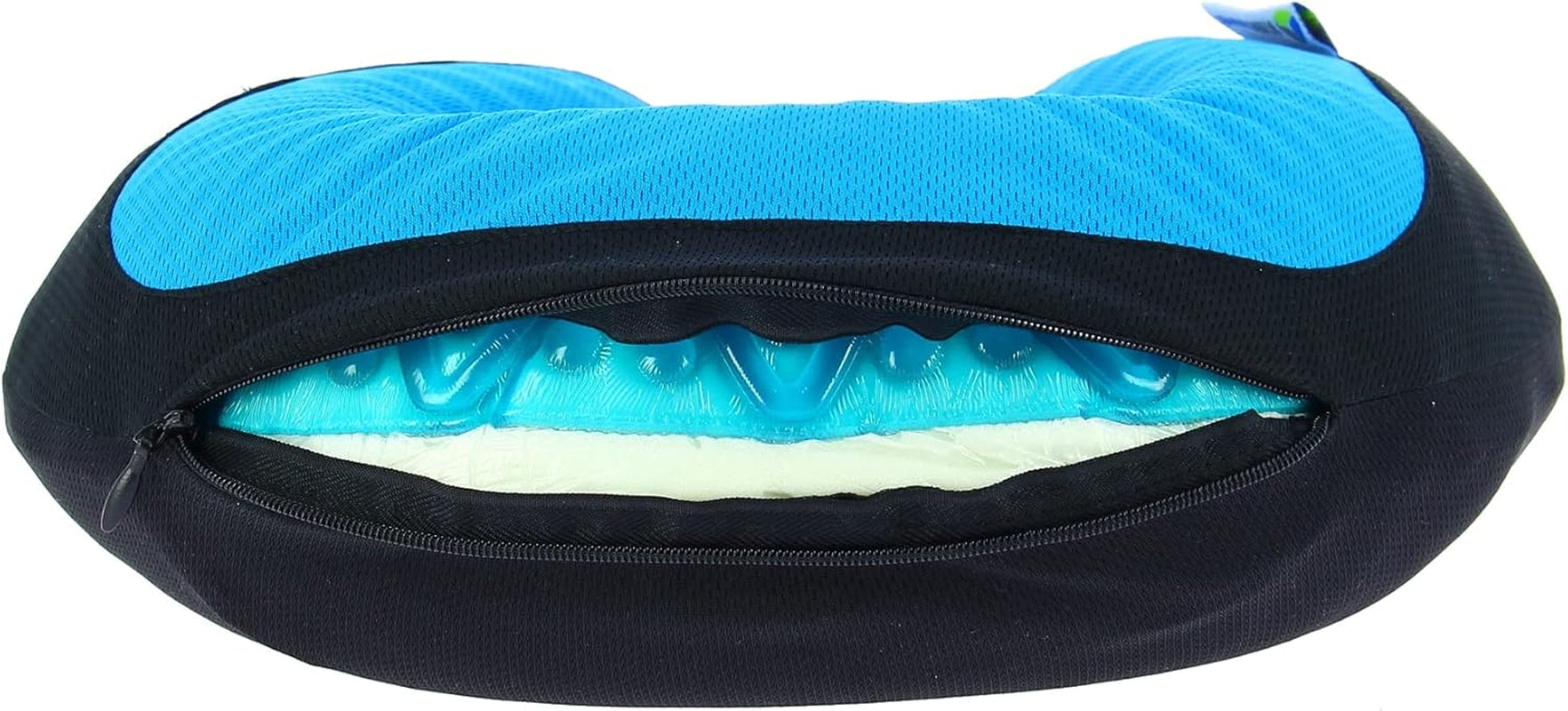 Kine Travel 169803 Gel Nakkepude Fysiogodkendt Ergonomisk rejsepude Sort og blå rejsepuder Naty Shop