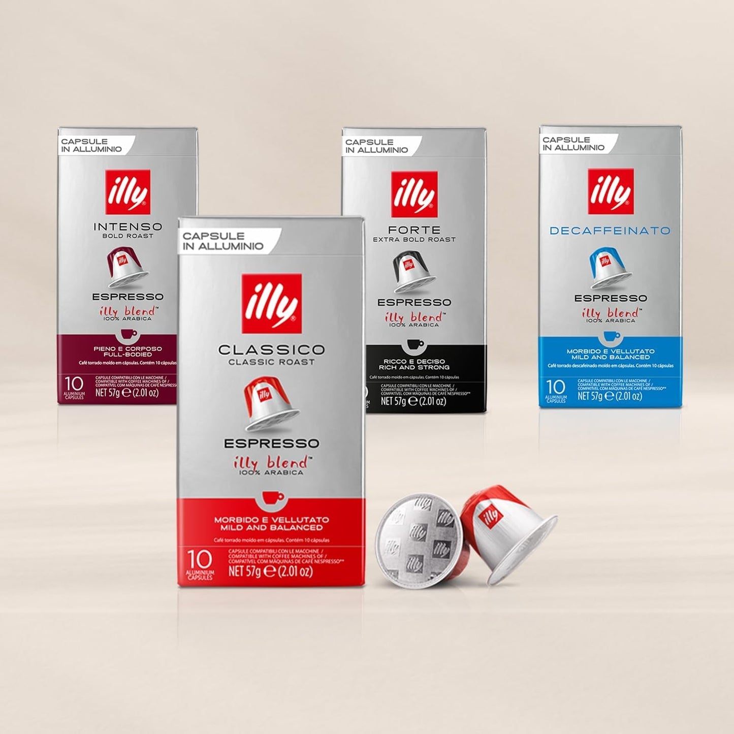 illy, Kompatibel Aluminium-Kaffeekapseln CLASSICO, 100 % Arabica med noter af orange blomster og jasmin, sød smag og sød eftersmag, 10 pakker med 10 kapsler (100 i alt)