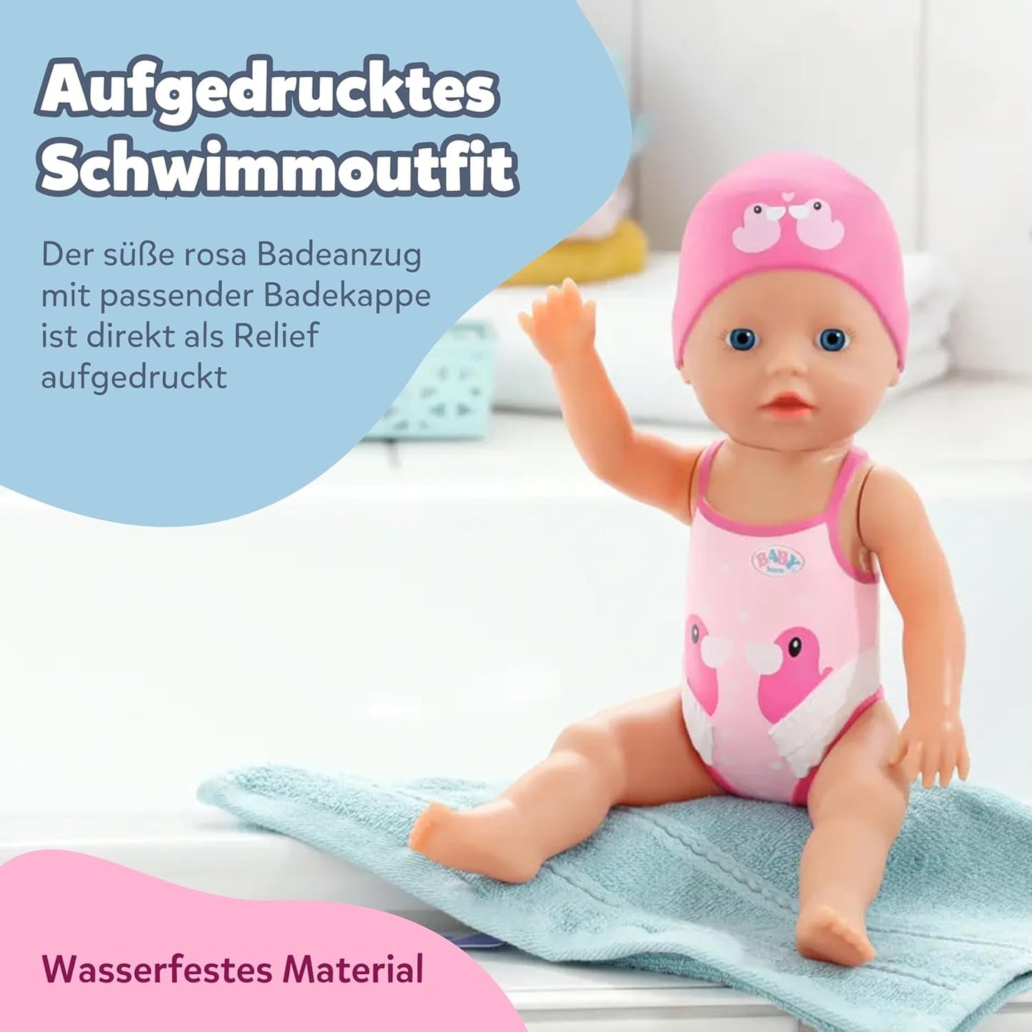 BABY Born My First Swimmer Girl - 30 cm Dukke - Badedukke med drejemekanisme, Vandtæt - Virker uden batterier - Velegnet til børn fra 1 år og derover