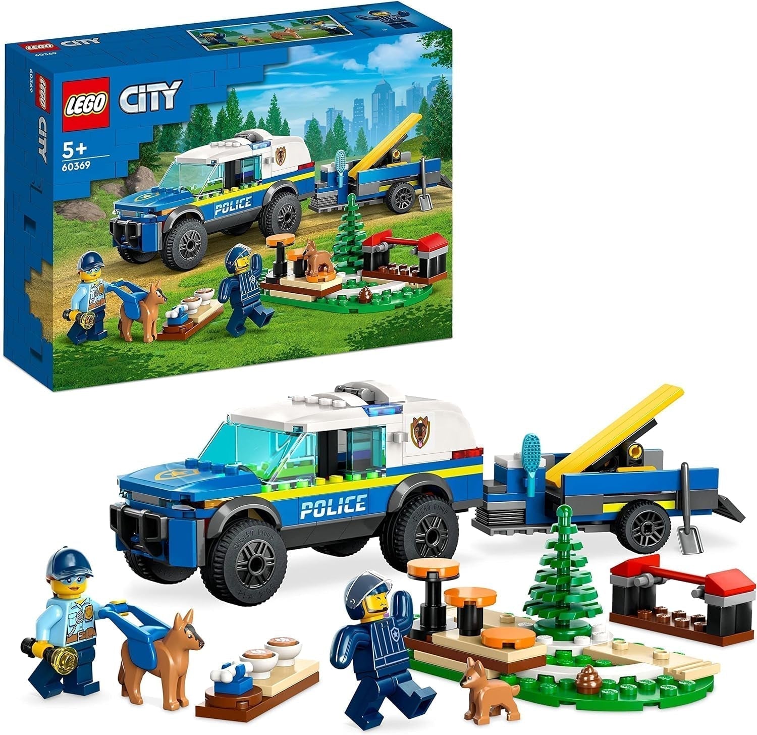 LEGO 60369 City Mobil politihundetræningslegetøj Politibil med trailerhunde- og hvalpefigurer Dyresæt til børn 5+ år Byggesæt Besuche den LEGO-Store Single