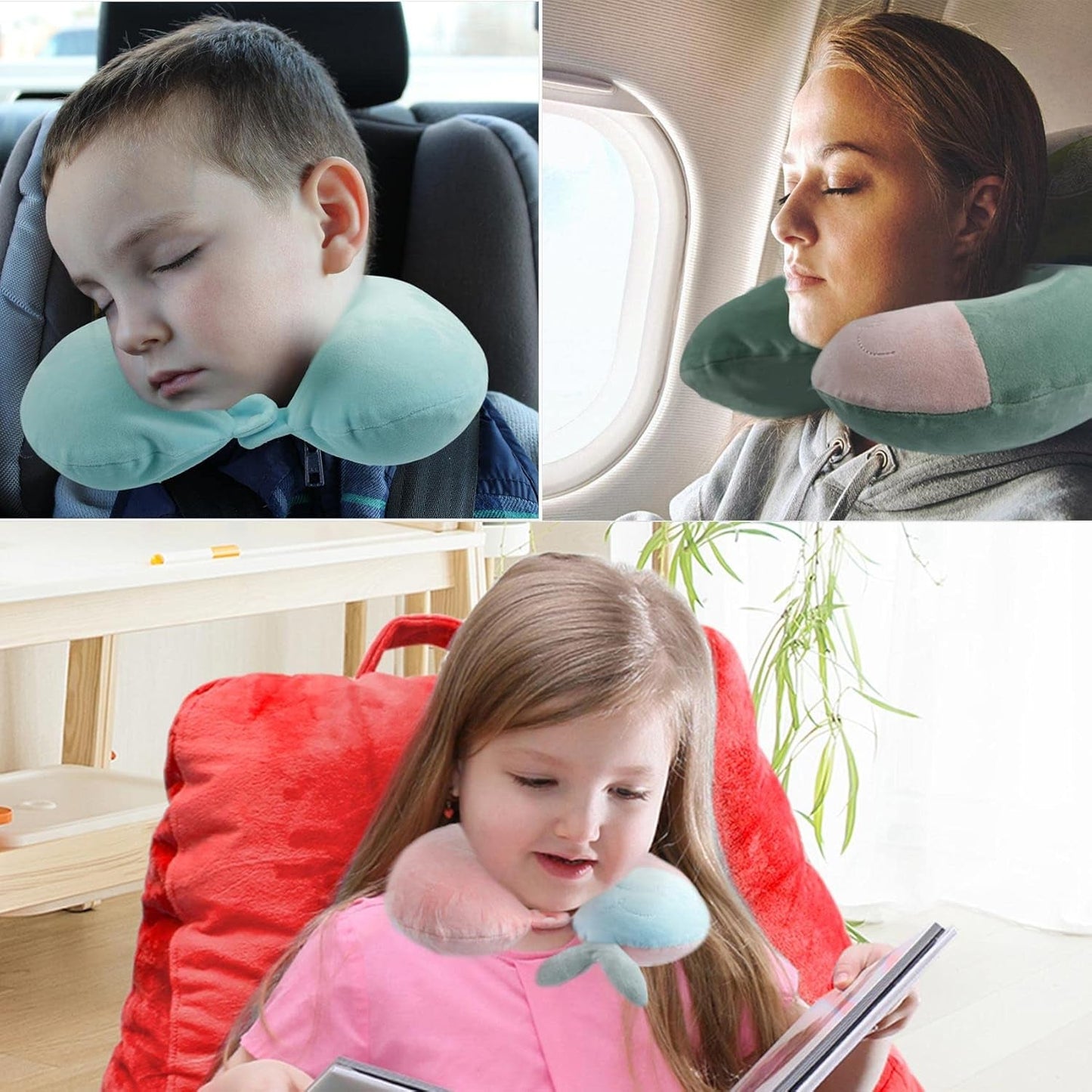 Nakkepude Børne Nakkepude til Fly Bil Tog Rejser Voksen Memory Foam Rejsepude Sødt dyremønster U-form Pude Aftageligt betræk (Pink2) Cervikale ortopædiske puder Naty Shop