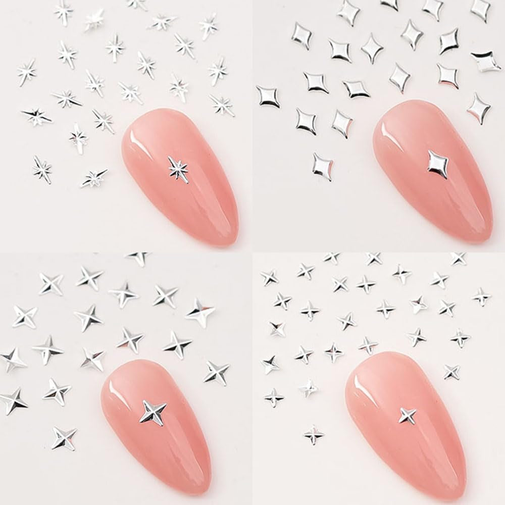 120 stk Guld-Sølv Stjerne Nail Charms Star Y2K Nails Metal Star Nail Charms Blandede størrelser Negleskruer Star Nail Design Nail Art 3D Star Charms Negledekoration Negle Charms Negletilbehør