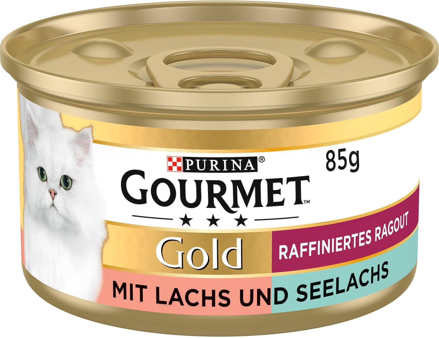 Gourmet guld raffineret Ragout Duetto laks og gul torsk våd kattefoder 12-pak (12 x 85 g)