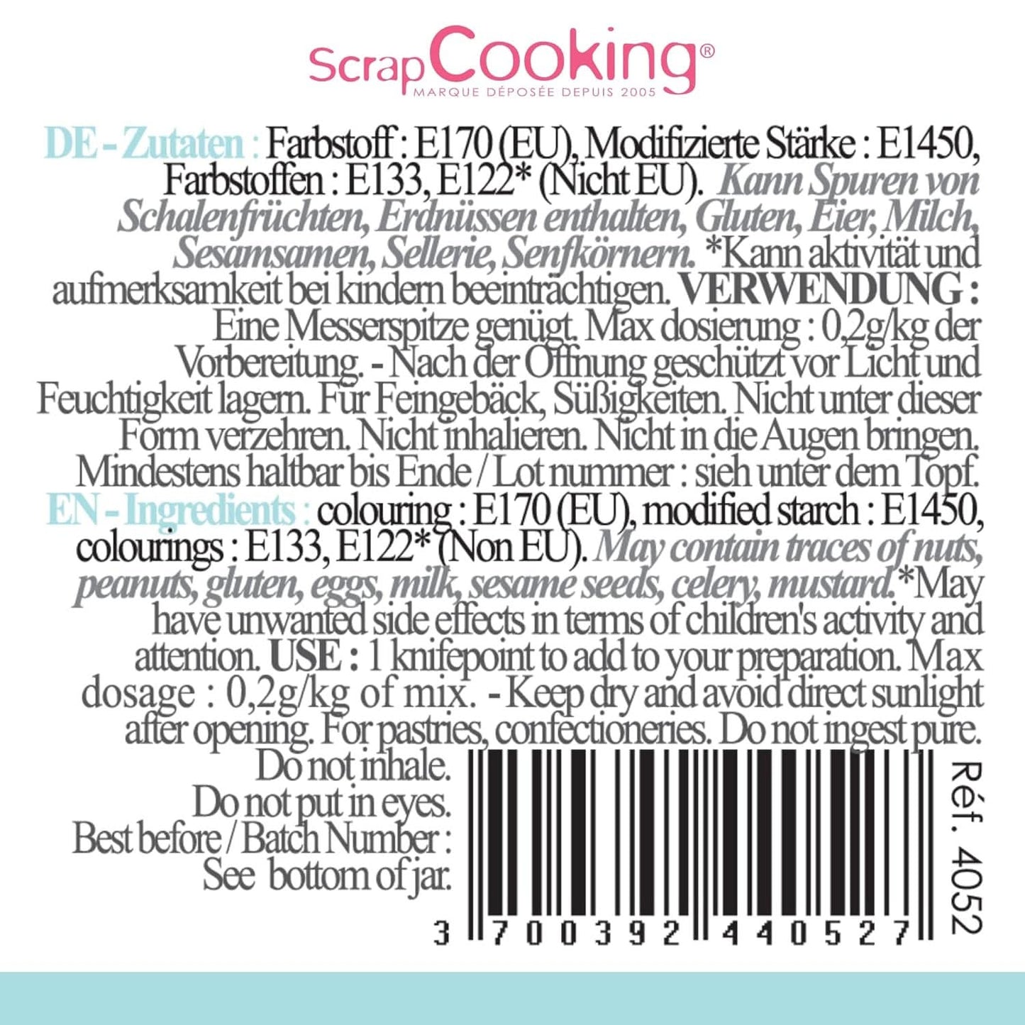 Scrapcooking, pulvermadfarve, pastelblå, 5 gram Naty Shop