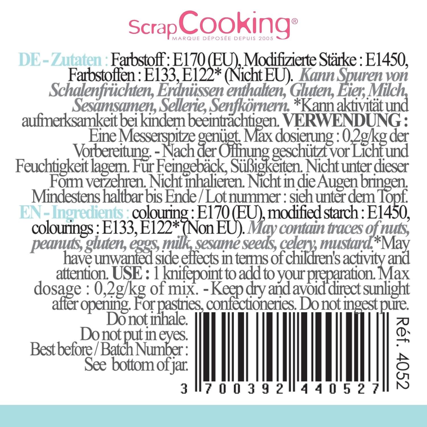 Scrapcooking, pulvermadfarve, pastelblå, 5 gram Naty Shop