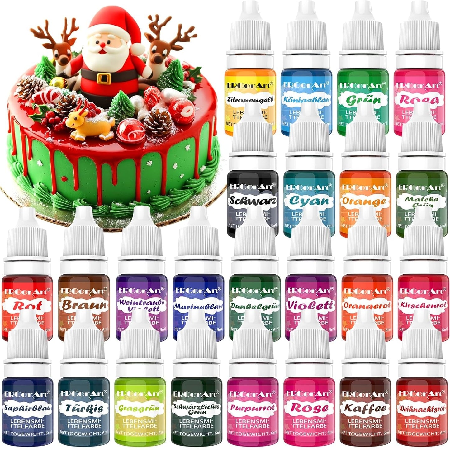 Pulveriseret madfarve - 24 højkoncentreret madfarve Levende madfarve til kager, macarons, fondant, bagning, glasur, smørcreme, småkager - 2 g (hver)