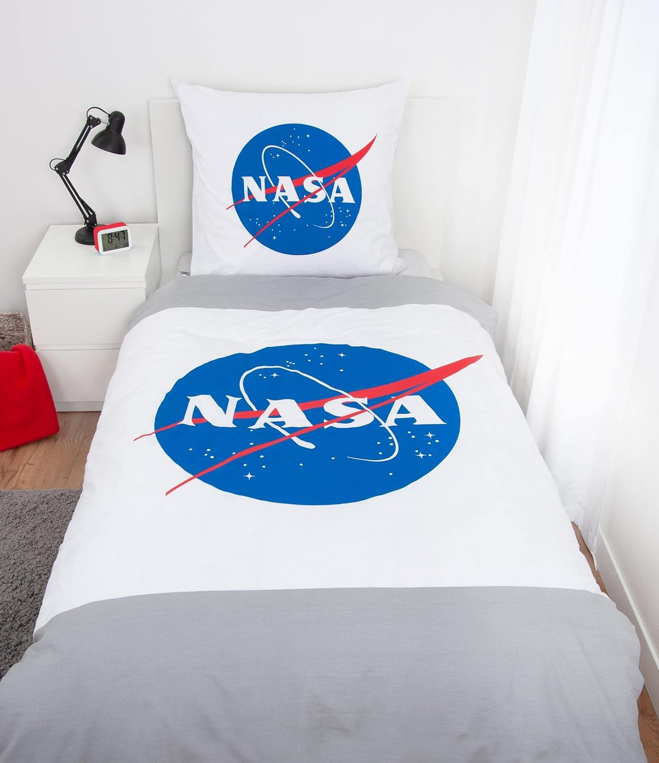 NASA sengesæt, bomuld/forstærket, grå/hvid Sengetøj - børn Naty Shop