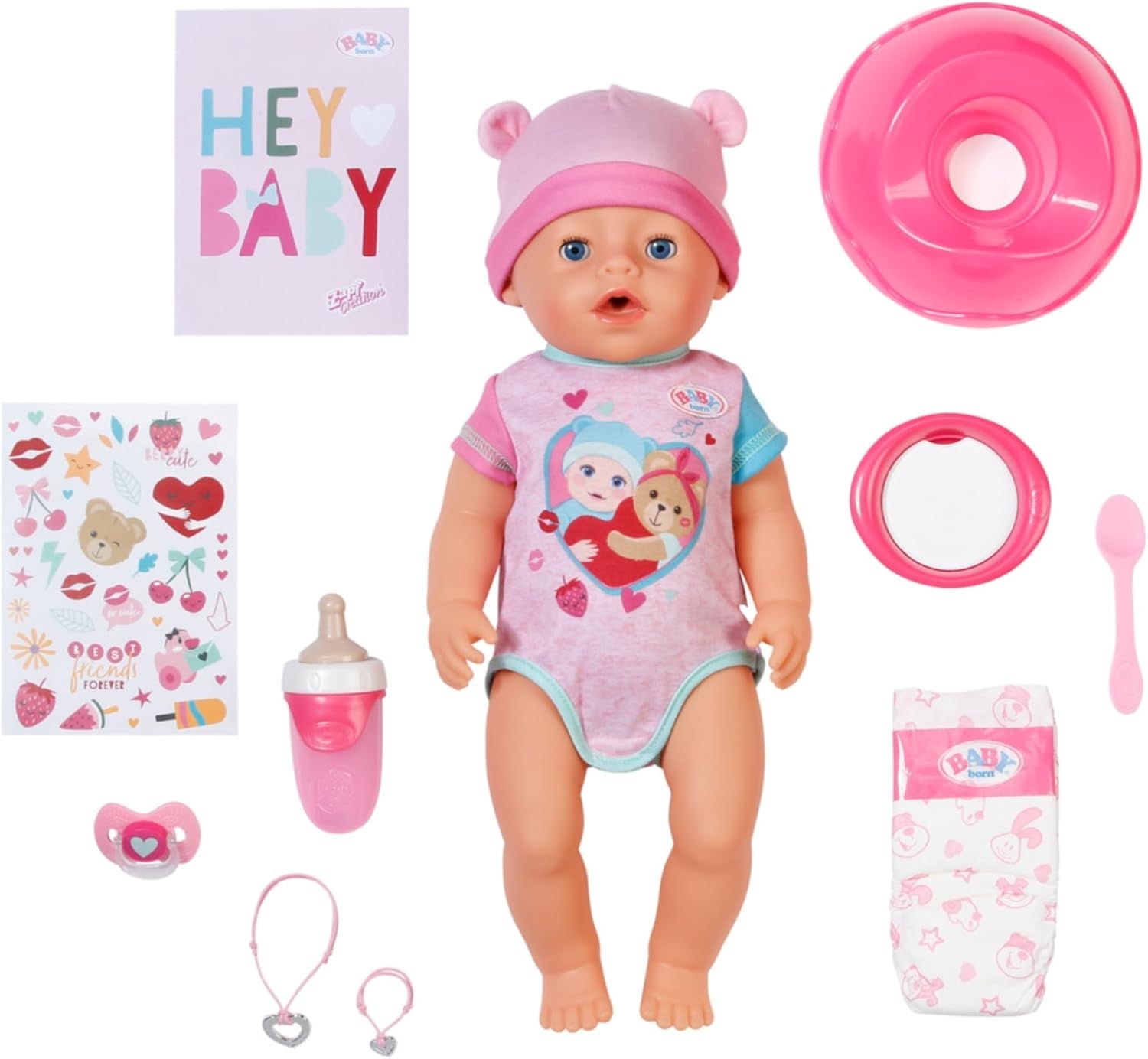 BABY Born Emma - babydukke 43 cm - 10 funktioner inklusive tilbehør og madras - Fungerer fuldt ud uden batterier - Velegnet til børn fra 3 år og derover