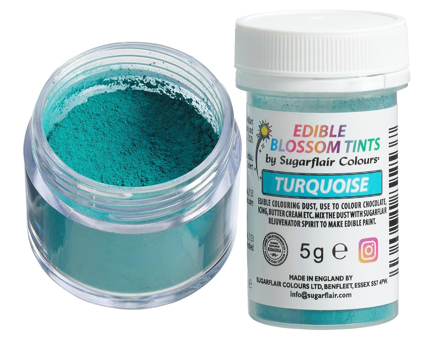 Sugarflair Blossom Tint Dust Turkis Food Coloring Powder - Madfarvepulver til kagepynt, fondant, glasur, chokolade, smørcreme, macarons og mere - 5G